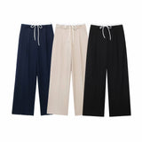 Spring 2025 New Double Waist Tight Waist Rope Design Loose Thin Casual Pants Women 1608225