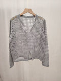 Loose Hollow Knitted Shirt Design Long-Sleeved Top Women Spring Summer New Open Fork Hooded Shirt Niche Blouse Tide