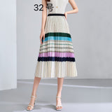 2025 New High-Rise Half-Dress Woman Tight Waist Ink Print Design Sense A-Character Skirt In The Long Folded Skirt