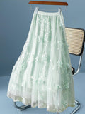 2025 Spring And Summer New High-Rise Thin Double Mesh Yarn Three-Dimensional Flower Half-Body Skirt Long Fairy Dress