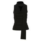 2025 Summer Hottie Sexy Slimming Collar Design Feeling With A Fluttering Belt Vest Top Sleeveless