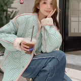 Two Sides Wearing Retro Floral Small Fresh Lattice Cotton Clothes Women's 2025 New Autumn And Winter Cotton Coat Women's Cotton Coat