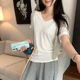 Korean Beautiful Design V-Neck Loose Short-Sleeved T-Shirt Women's Summer 2026 New Non-Bollision Slim Top