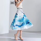 2025 New High-Rise Half-Dress Woman Tight Waist Ink Print Design Sense A-Character Skirt In The Long Folded Skirt