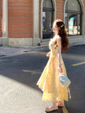 French Yellow Floral Dress Small Sling Dress Women's Summer New Atmosphere Commuting Temperament Long Skirt