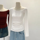 2026 Early Spring Oblique Shoulder T-Shirt Women's Early Autumn Wear Loose Shoulder Long-Sleeved Yoga Clothes