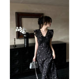 French Black Lace Slings Crumloan Dress Women's Summer 2025 New High-End Temperament Poinch Dress