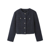 Tibetan Blue French Loose Feeling Small Fragrant Coat 2025 Autumn Design Sense Single Buckle Temperament Short Top
