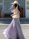 Purple Yarn Yarn Skirt Half Dress Girl Summer High Waist Big Folding A Word Dress Pendant Long Skirt