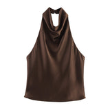 2025 Spring And Summer New Female Fashion Sexy Hot Babes Silk Shading Texture Hanging Neck Top 3203317