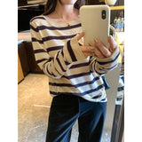 Lazy Wind Loose Sleeve Striped Long-Sleeved T-Shirt Girl Spring 2026 New Thin Shoulder Cover Shirt Top