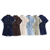 2025 Summer New Women's Wear Collar Short Sleeve Pocket Dress Denim Short Jumpsuit 4979036