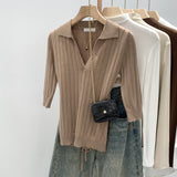 2026 Temperament Commuter New Polo Collar Wool Knitted Shirt Women Spring Design Sense Of Small Slimming