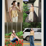 2025 Summer New Sling Pure Hottie Small Vest Simple T-Shirt Girl Lazy Lace Lace T-Shirt