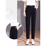 Grey Suit Pants Women Summer Thin High-Waisted Vertical Light Loose Thin Nine Points Leisure Small Cigarette Tube Pants