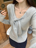 Korean Design Lace Shawl Striped Long-Sleeved T-Shirt For Autumn Unique Beautiful Miu-Bottomed Top