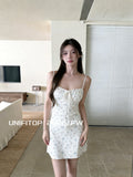 Pure Desire White Broken Flowers Hanging Tsets Dress Women 2026 Summer Seaside Holiday Wind A Word Skirt