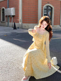 French Yellow Floral Dress Small Sling Dress Women's Summer New Atmosphere Commuting Temperament Long Skirt