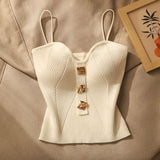 2025 Summer New High-End Small Fragrant Wind Knitted Bra Sling Sling Sling Vest Inside The Women Wear Sleeveless Back Short Top