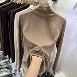 2026 Early Spring Velvet Half-High Collar Bottomed Bottom Shirt Women's Autumn And Winter Atmosphere In The Tight Body And Velvet Grinding Wool Blouse