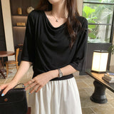 Pure Hot Babes Windy Five-Sleeved T-Shirt Girl 2025 Summer Loose Slim Beautiful Beautiful Little Top