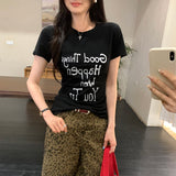 Spice Girls Shoulder Collar Letter Repair White Short-Sleeved T-Shirt Women's Summer 2026 New Super-Good-Looking Top