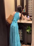 Seaside Holiday Red Hanging Neck Sling Dress Women's Early Summer New Beautiful Body-Clawed Beach Dress