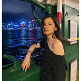 2026 Star With The Same Word Collar Slender Shoulder T-Shirt Girl Summer Lazy Wind High-End Feel Top Woman