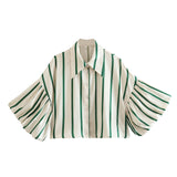 Women's Clothing Spring 2025 New Loose Casual Striped Lantern Sleeve Short Shirt Lady Top