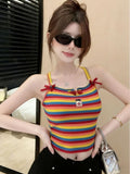 Dopamine Color Striped Vest Woman Summer Small Man With Lean Straps Small Slings To Put On Top