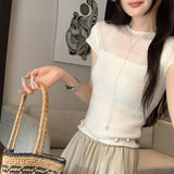 Light People Gentle Know Wearing A Hazy Half-Sleeved Knitted Shirt 2026 Spring New Slimming Top
