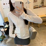 Korean Bamboo Festival Cotton White Hooded Cardigan Jacket Woman 2025 Autumn And Winter Design Repair Wearing A T-Shirt Top