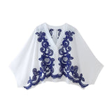 2025 Summer New Women's Fashion Embroidered Shirt + Half-Dress Suit