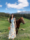 French-Print Lotus-Leaf Dress Girl Summer Temperament Seaside Holiday Hot Girl Unique Beautiful Waist Long Skirt