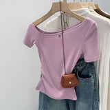 2026 Early Spring Slanted Shoulder Long-Sleeved T-Shirt Girl Autumn New Slimming Pure Hot Girl Sexy Inside Coat