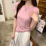 Korean Beauty Shoulder Collar Short-Sleeved T-Shirt Women 2025 Summer New High-End Niche Do Not Hit The Top