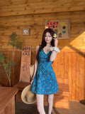 Dopamine Blue V-Necked Sleeveless Vest Dress Women's Summer Waists Show Skinny A-Word Hottie Holiday Dress