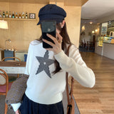 Commuter Lazy Five-Pointed Star Print Round Collar Collar Sweater Women Autumn New Loose Long-Sleeved Knitwear