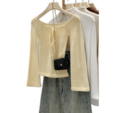 Unique Small Sweater Shoulder-To-Shoulder Bow Tie With Knitted Bottom Shirt Women's New Top In Early Spring
