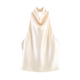 2025 Spring And Summer New Female Fashion Sexy Hot Babes Silk Shading Texture Hanging Neck Top 3203317