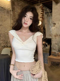 Pure Style Hottie Shoulder Shoulder Short Sleeve T-Shirt Girl Summer Design Feeling Short Umbilled Bone Top