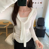Small Design Sense Navy Collar Shawl Long-Sleeved T-Shirt Woman 2025 Early Autumn New Folds To Collect Beautiful Small Tops
