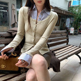 Unique And Beautiful Age Reduction Korean Striped Collar Spliced Cardigan T-Shirt Women Early Autumn 2025 New POLO Shirt Top