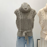 2026 Mahjong Sweater Vest Women's Autumn And Winter Spring Folding Collared Belt Knitted Top