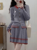 2025 Autumn And Winter New Japan And South Korea Embroidery College Wind Polo Lead Long Sleeve Knitted 100-Fold Skirt Two Sets Of Early Autumn
