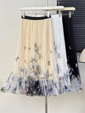 2025 New Printed Mesh Skirt Temperament Slim High Waist Hanging Feeling On Both Sides Wearing A Hundred-Fold Skirt Mid-Length Skirt