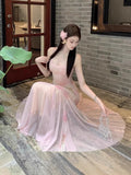 Pure Lust Breeze Broken Flower Net Yarn Sling Dress Femininity Summer Temperament Seaside Vacation Bag Hip Fishtail Long Skirt