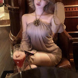 2025 New Autumn And Winter Pure Desire Short Skirt Korean Version Of Hot Girl Temperament Screen Hanging Neck Dress Female Feel Breast Skirt
