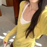 Korean Beauty Holiday Two Long-Sleeved V-Neck Hanging Neck T-Shirt Women 2026 Spring New Waist Thin Inside A Small Top