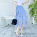 2025 New High-Rise Thin Multi-Layer Irregular Mesh Splicing Cake Skirt In The Long Half Skirt Women's Skirt